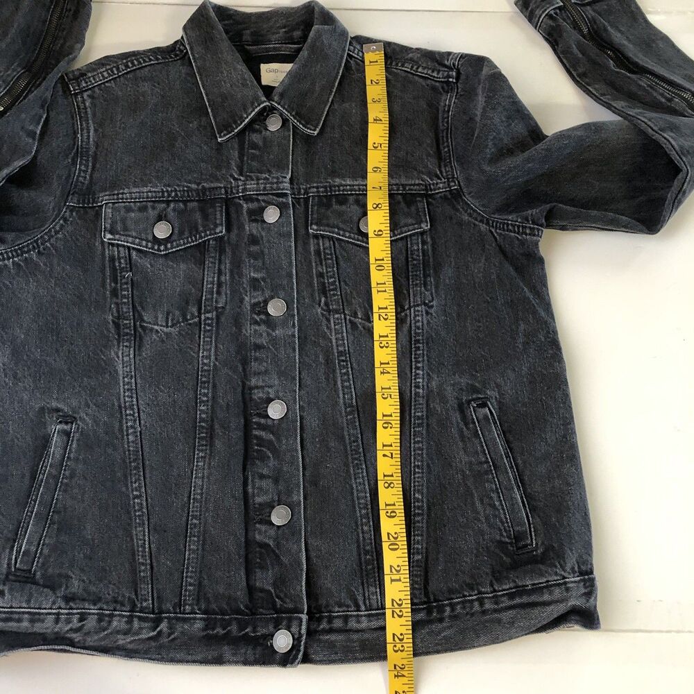 Gap 1969 Women’s Washed Black Jean Jacket Biker Style Cuff & Side Zip Large - Picture 6 of 16